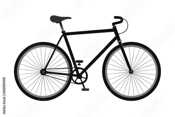 Fototapeta Simple Black Bicycle Illustration with Thin Spokes and Gray Tires on White Background