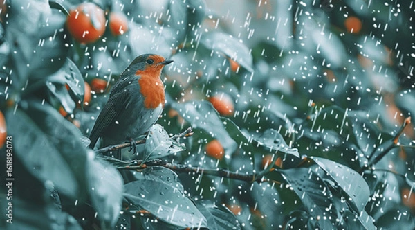 Obraz rain drops on a branch of a tree