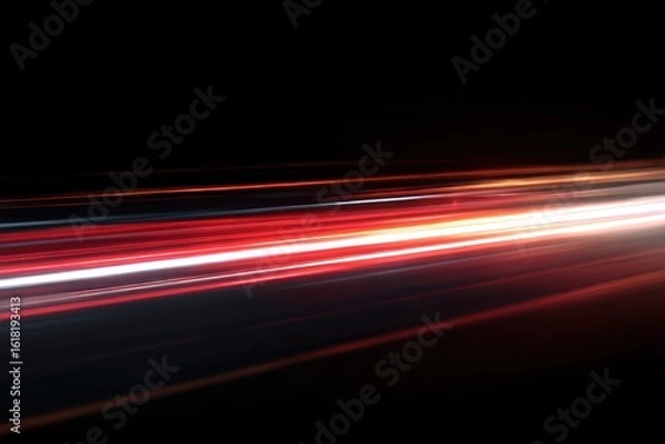 Obraz PNG 16-bit laser trail and speed light with red car beam, modern street flash and night motion effect on abstract highway, PNG blur streak for futuristic dynamic road design and traffic ...

