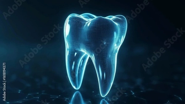 Fototapeta Holographic Tooth Rendering Innovative Digital Dental Solutions for Advanced Oral Healthcare Today