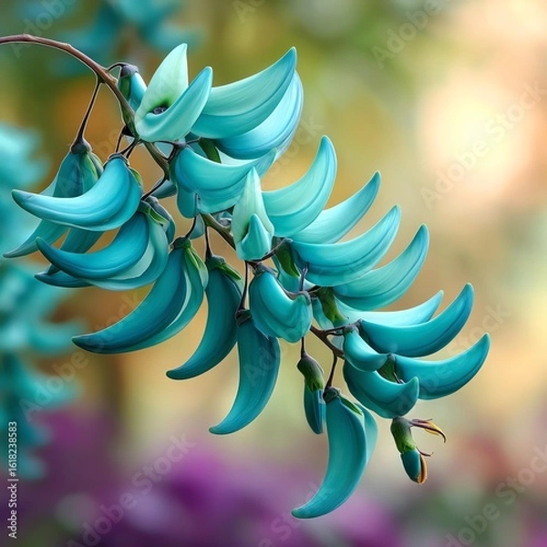 Fototapeta Jade Vine Blossoms: A close-up shot of a stunning Jade Vine in full bloom, its turquoise petals delicately arranged to capture the essence of natural beauty. A celebration of natural artistry.