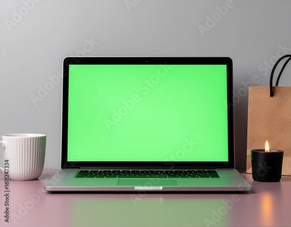 Fototapeta Laptop Mockup with Green Screen for Online Shopping Concepts