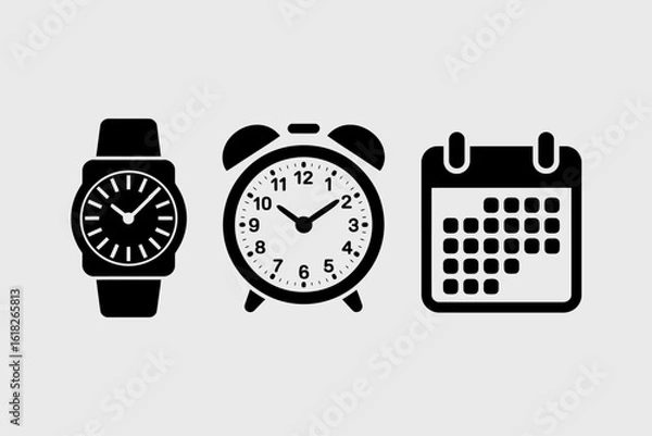 Fototapeta vector illustration of clock, alarm watch and calender