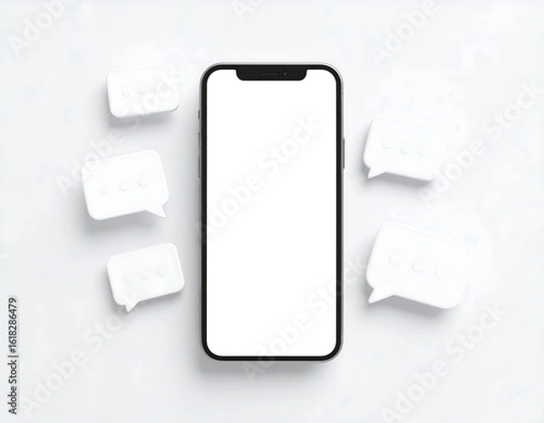 Obraz Smartphone with chat bubbles on white background