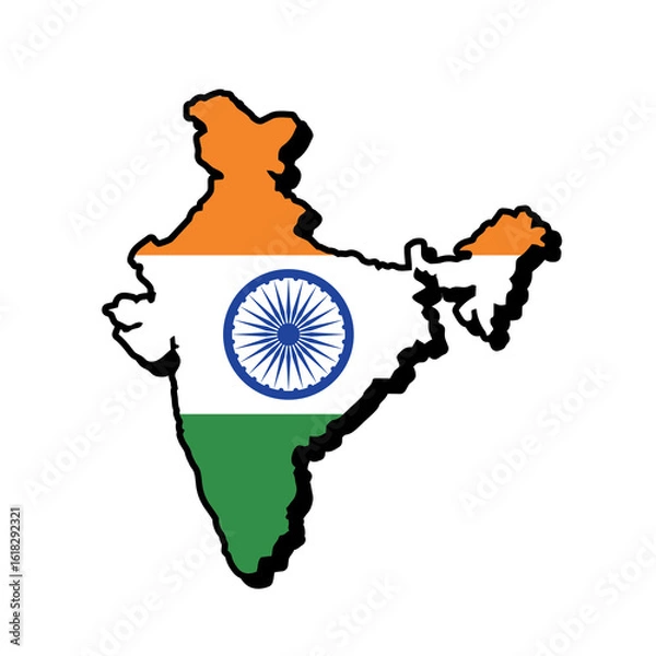 Fototapeta India map with flag on white background