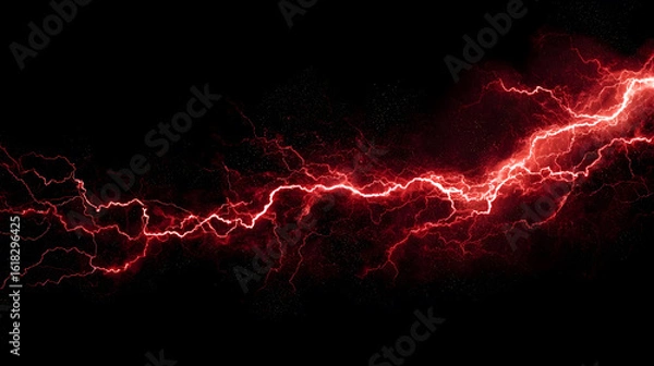 Obraz Red lightning bolts striking across a dark sky.