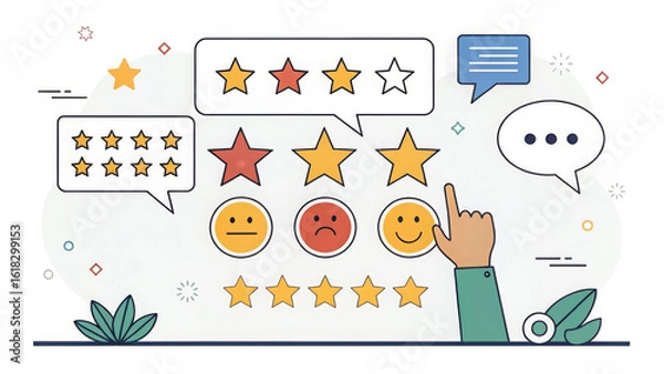 Fototapeta Illustration of customer feedback with stars and emoticons showing rating and satisfaction level