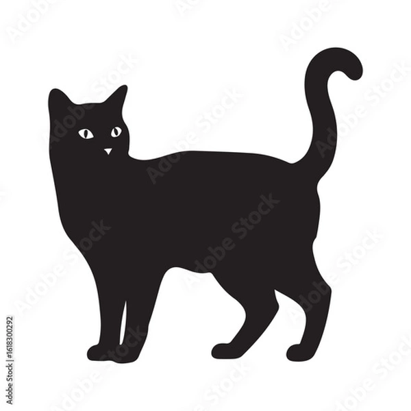 Obraz Black cat silhouette standing alert, simple animal outline