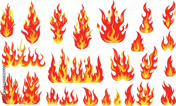 Fototapeta cartoon fire flame vector set, burning bonfire illustrations, hot flame icons collection, flat fire symbols, stock fire graphics 