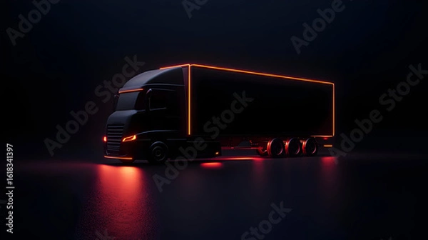 Fototapeta Dark Futuristic Truck With Neon Lights