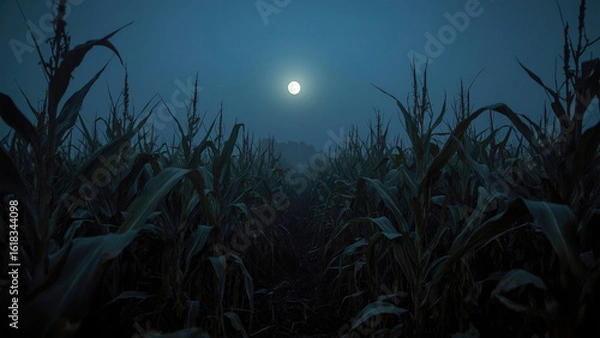 Obraz corn field at night under the full moon