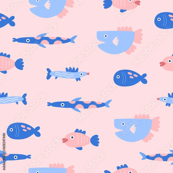 Fototapeta seamless vector pattern with cute fish, children design