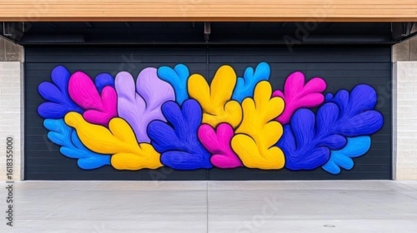 Fototapeta Vibrant abstract mural showcasing a dynamic interplay of colors and shapes, bringing life to an urban environment