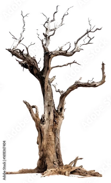 Obraz Solitary Dead Tree with Weathered Bark and Twisted Limbs – Vector Illustration