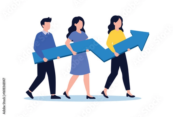 Fototapeta Business team carrying upward trending arrow together, collaboration for business growth and success concept vector illustration.