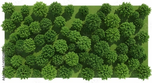 Fototapeta Top View of Lush Green Trees and Grass Patch on White Background