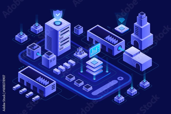 Fototapeta Cryptocurrency and Blockchain Security Concept Isometric Composition
