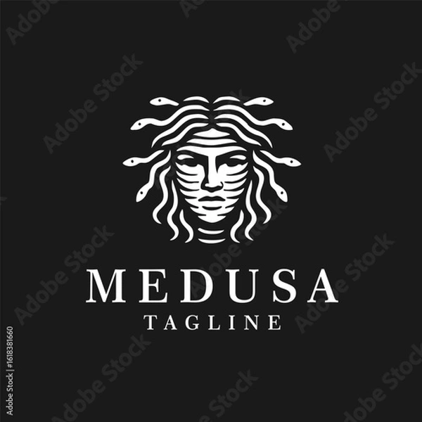 Fototapeta Detailed Illustration of Medusa Head with Snakes Mythology Creature Logo
