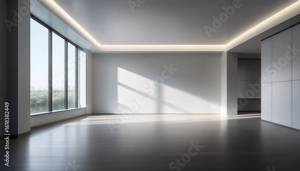 Obraz empty minimalist room with smooth surfaces and soft lighting creating a serene atmosphere for relaxation