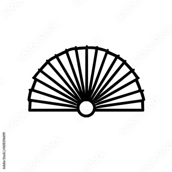 Fototapeta A simple black and white line drawing of a hand fan with a circular base and radiating lines as design