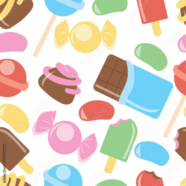 Fototapeta Seamless pattern with candy, donuts sweet ice cream and other elements.