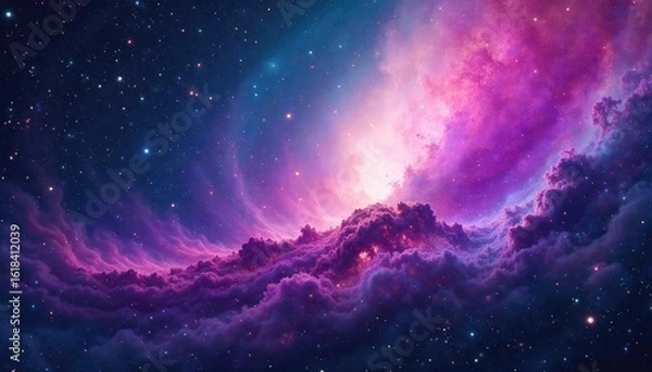 Fototapeta Swirling nebulae in vibrant hues of purple, pink, and teal create a mesmerizing cosmic dance, evoking feelings of wonder and the infinite expanse of space , astronomy, power