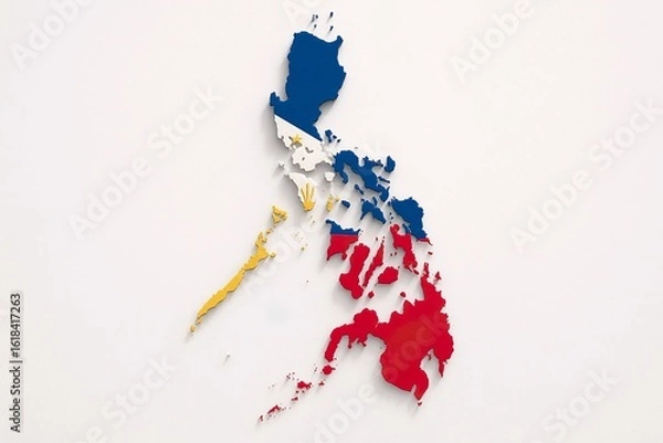 Obraz Philippines 3D Map with Flag Colors on White Background – 16:9