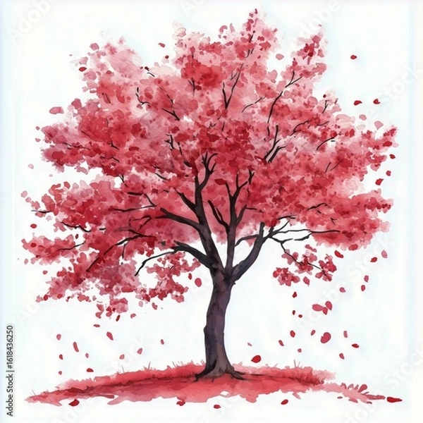 Fototapeta Vibrant Cherry Blossom Tree Spreading Petals in a Tranquil Spring Setting