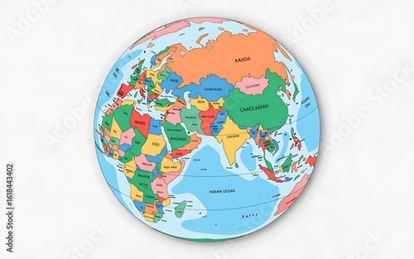 Fototapeta "3D Colorful World Map Globe – Political Globe with Countries and Borders for Educational and Infographic Use"