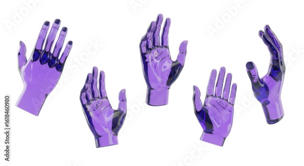 Fototapeta Purple transparent hands floating on white representing technology connection and future concepts