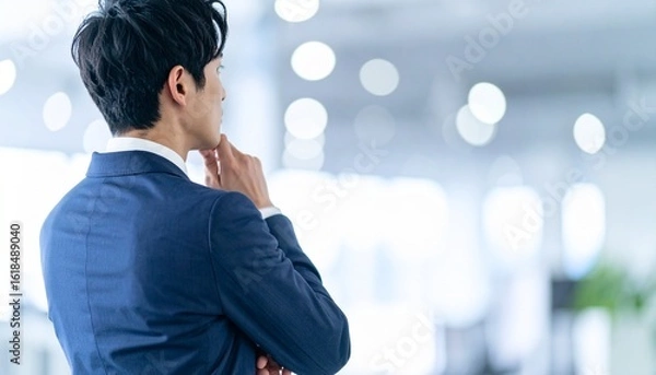Fototapeta ビジネスシーン：考え事をするビジネスマンの後ろ姿