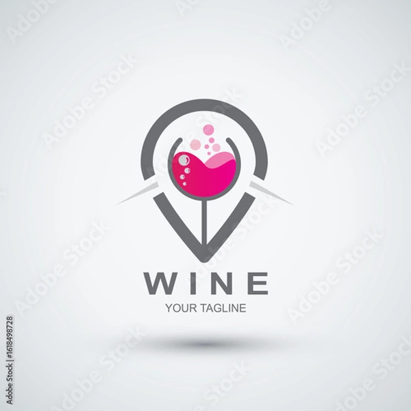 Obraz Wine pin location logo flat icon illustration vector template