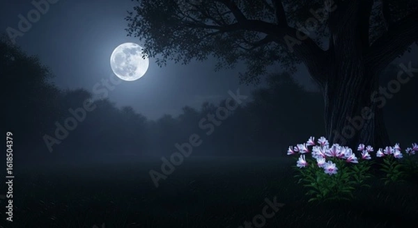 Obraz Night landscape with moon and tree