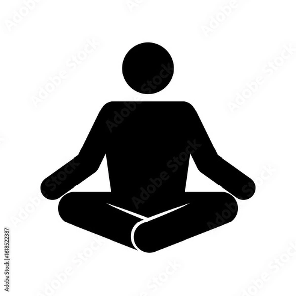 Fototapeta Set of stick figures, yoga classes and lotus pose on white background, flat vector illustration.