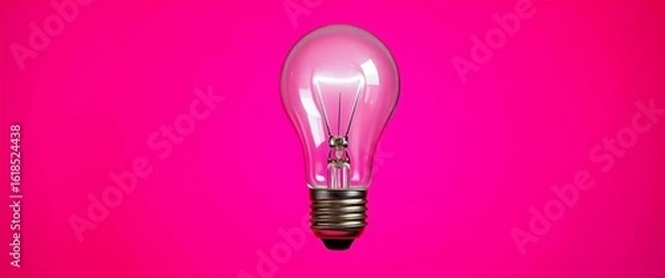 Fototapeta Classic white incandescent light bulb against a vibrant pink backdrop ,  concept,  backdrop