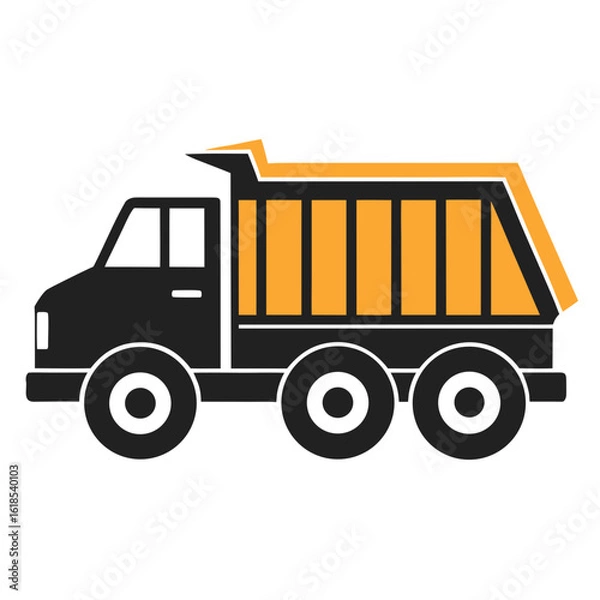 Fototapeta Illustration of a yellow and black dump truck isolated on white background