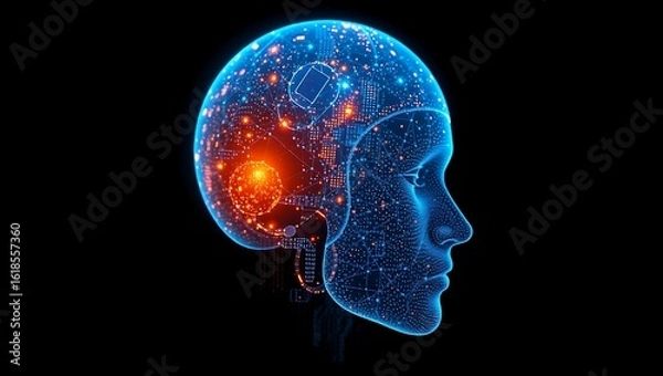 Obraz Digital AI Head with Neural Network