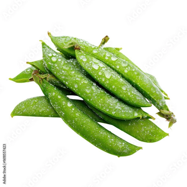 Fototapeta Fresh green pea pods with water droplets peas, Isolated On White, Png Transparent, Cut Out