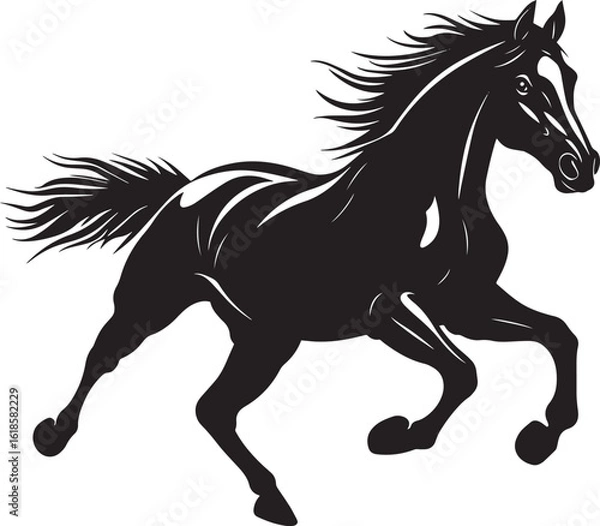 Fototapeta Horse Galloping Body at full speed, legs extended forward, tail raised high, black silhouette vector.