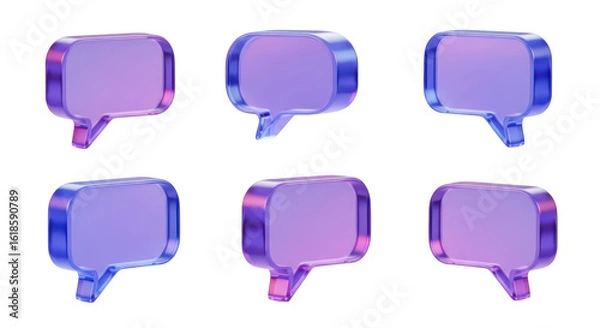 Fototapeta Rendered 3D transparent speech bubbles in different angles on a white background used for messaging or communication design