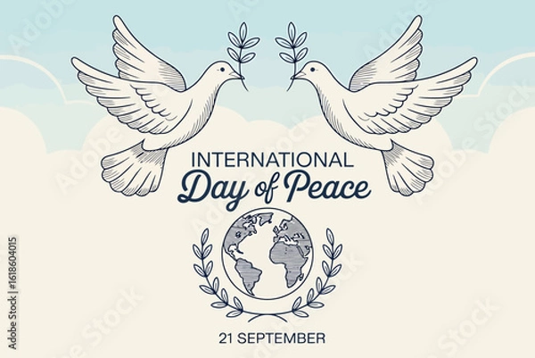 Fototapeta Doves and globe symbolize international day of peace celebration