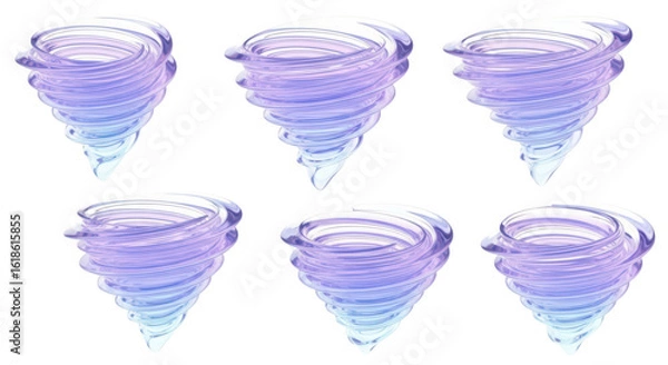 Fototapeta Six transparent swirling vortex illustrations in various sizes on a white backdrop suitable for weather science or environmental visuals
