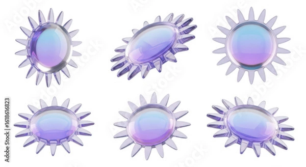 Fototapeta 3D rendered transparent sun shapes in various angles on a white background for abstract design or creative visualization