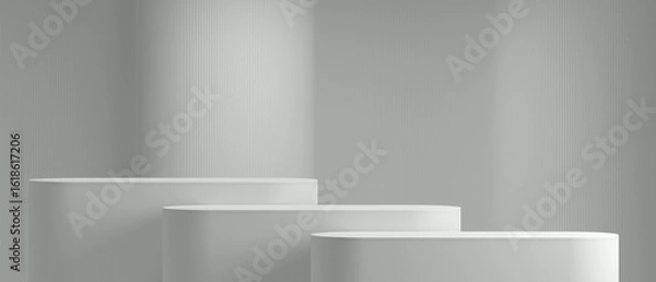 Obraz 3d minimal background. 3d podium white background for perfume and cosmetic presentation. 3d rendering illustration.