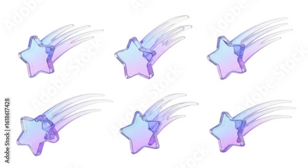 Fototapeta 3D rendered stars in action shooting across a blank white background illustrating wishes or magical themes for design elements