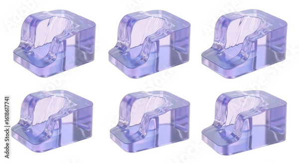 Fototapeta Six transparent abstract 3D-rendered shapes float against a white background suggesting potential design elements or digital assets for use in graphic design or visual compositions
