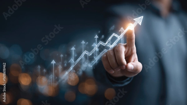 Fototapeta Business growth action digital progression metrics urban environment visual data representation night viewpoint analytics concept