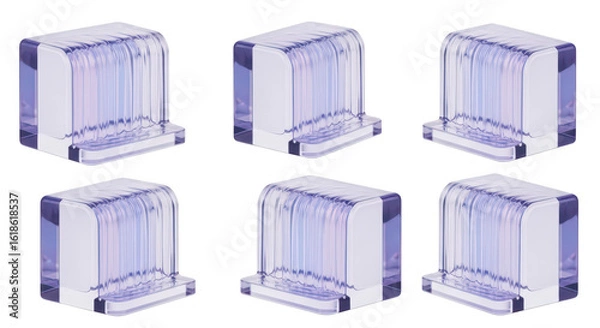 Fototapeta Six transparent plastic electronic component enclosures arranged on a plain white background for conceptual design product illustration and technical diagrams