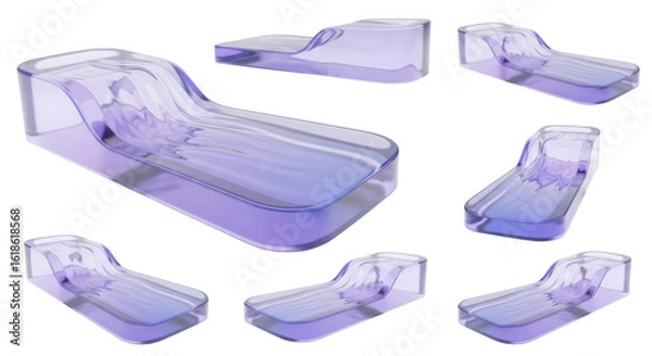 Fototapeta Rendered transparent chaise lounge showing different angles digitally created with a pure white background usable for product visualization
