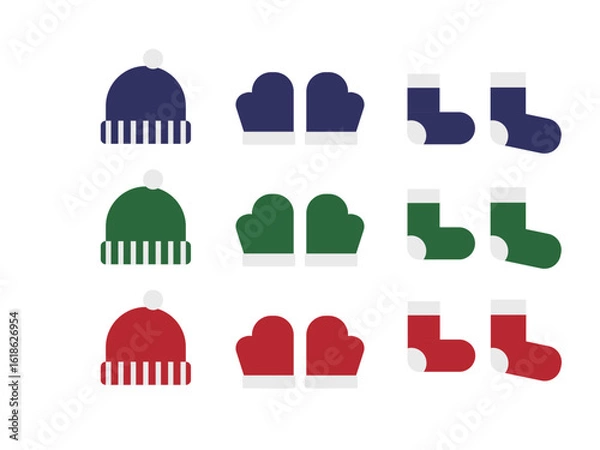 Obraz ニット帽、手袋、靴下のアイコンのイラストのセット